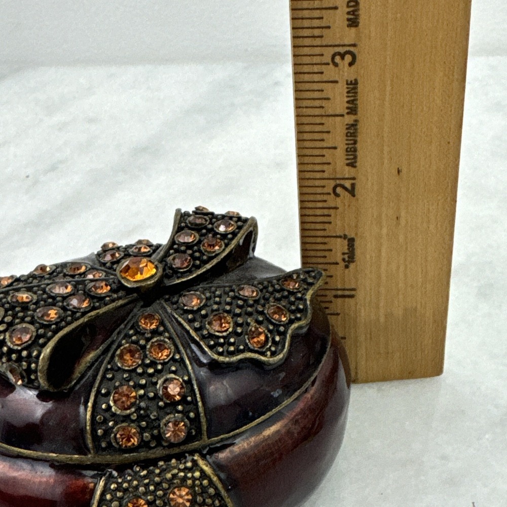 Brown Enamel / Amber Jeweled Bow on Top Trinket Box with Magnetic Closure - Picture 8 of 8